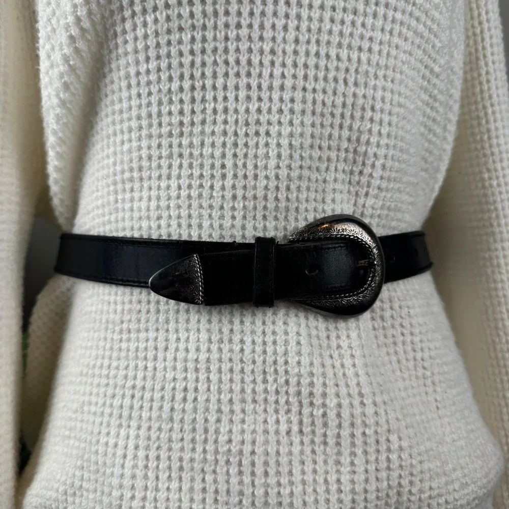Vintage Western Americana Leather Liz Claiborne Black Belt Women Small Petite